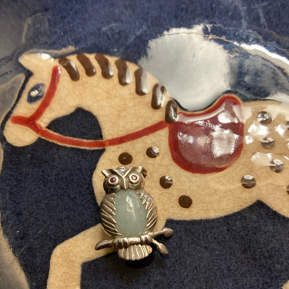 14K gold sterling Jade Owl Pendant
